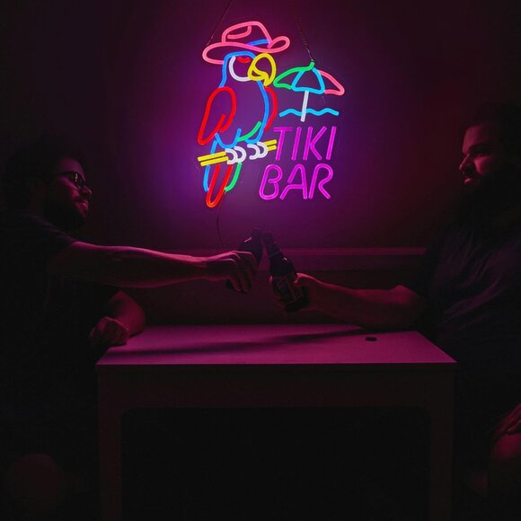 New Tiki Bar Parrot Neon Sign for Wall Decor, Dimmer LED Light for Pub - Picture 2 of 4